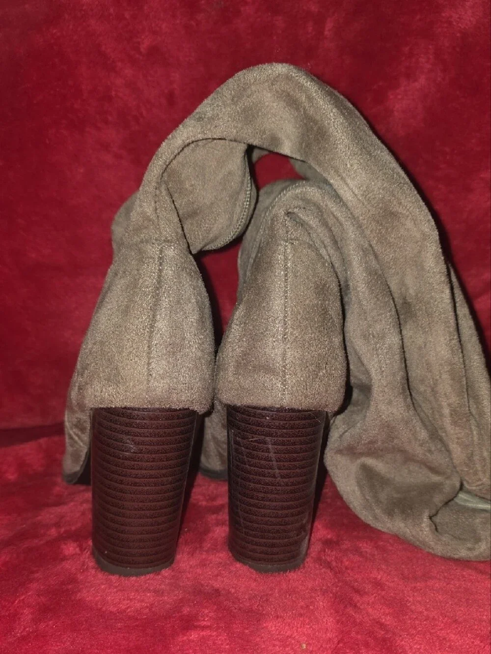 Qupid Taupe Over-the-Knee Suede Block Heel Boots